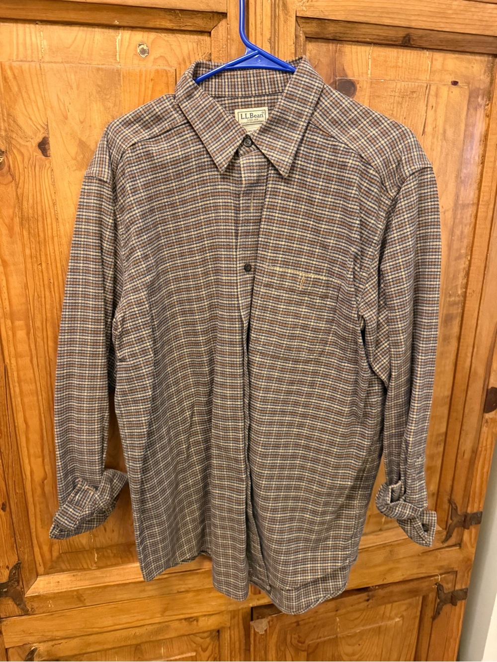 L.L. Bean Men's Brown and Tan Plaid Button-Down Shirt
